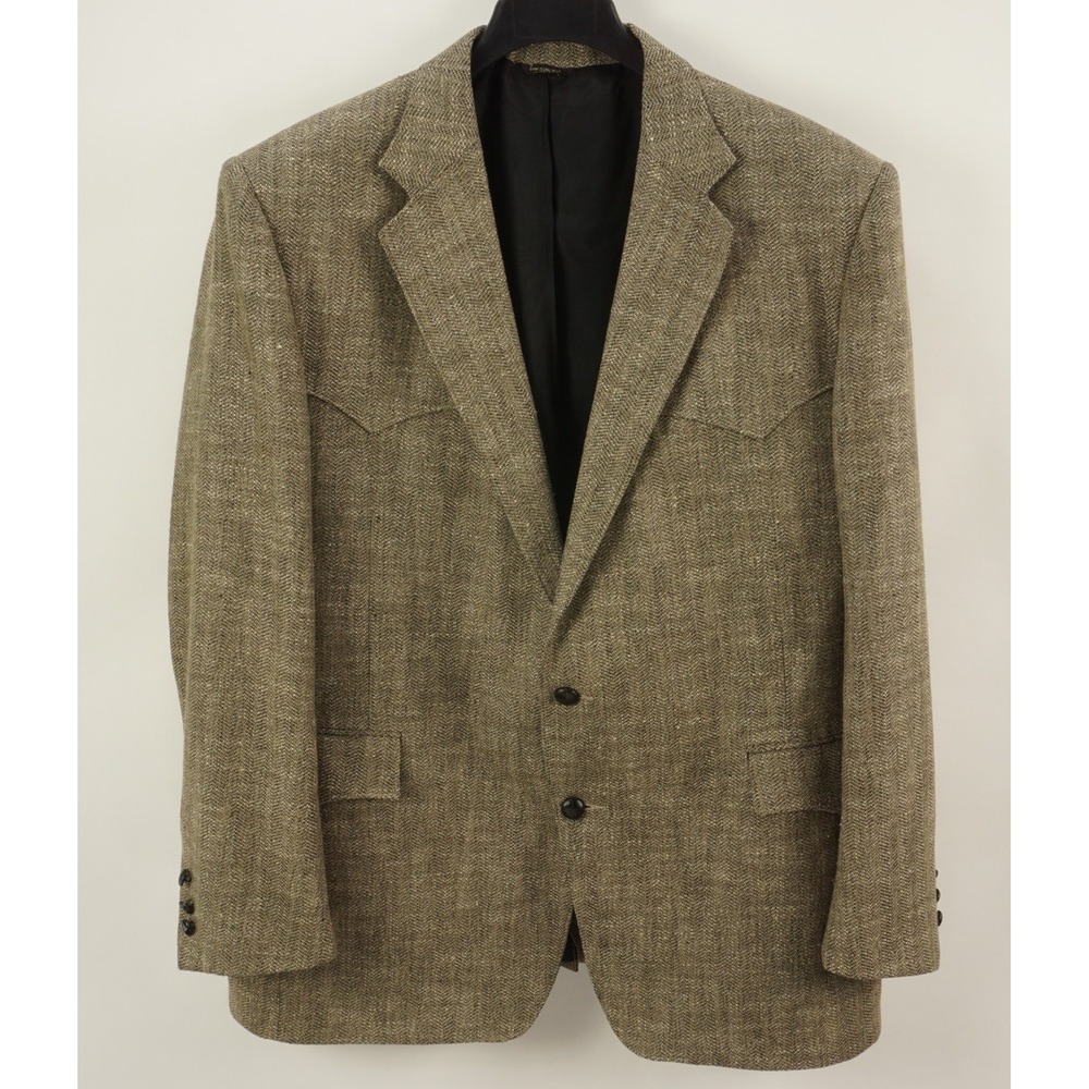 Vintage Pagano West Herringbone Tweed Wool Yoked Sport Coat Men's 48L Brown